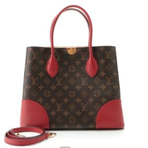 Louis Vuitton Flandrin Tote Bag in Monogram Coated Canvas and Cherry Red Leather